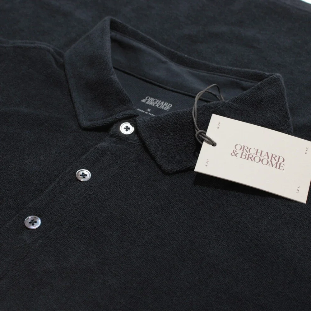 Orchard & Broome NWT Jackson Terry Polo Shirt Size XL in Navy Blue 100% Cotton